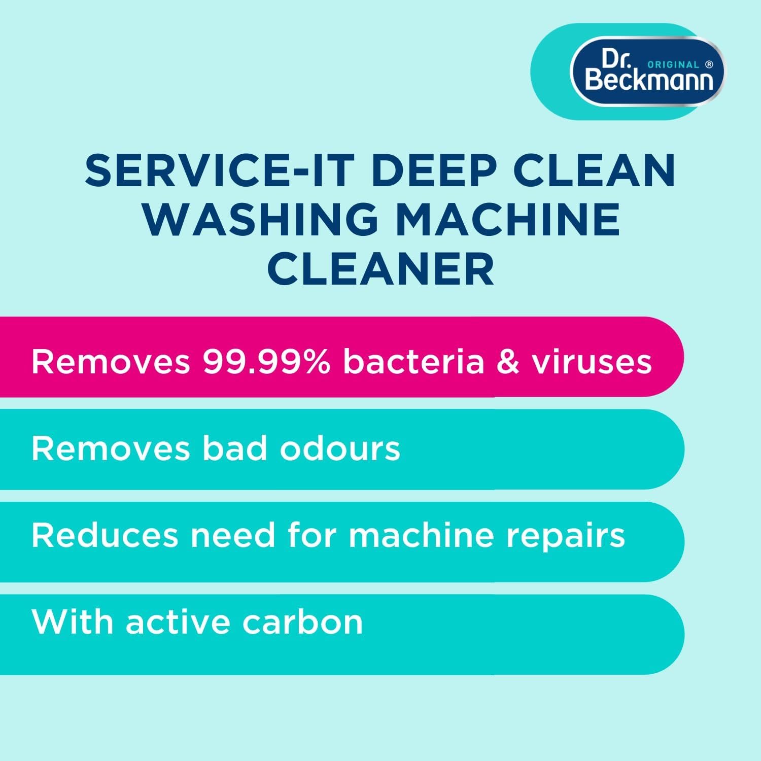 Dr. Beckmann Service-it Deep Clean Washing Machine Cleaner | Removes 99,99 % of bacteria and fungi and viruses | eliminates bad odours | 250 g - Image 4