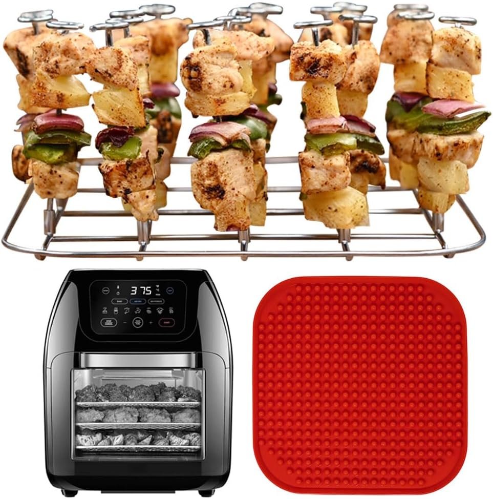 INFRAOVENS Air Fryer Rack for Chefman Multifunctional Digital Air Fryer XL 10 L, Stainless Steel Accessories for RJ38-1 Airfryer Skewer Stand and Rib BBQ Rack with Silicone Liner - Image 2