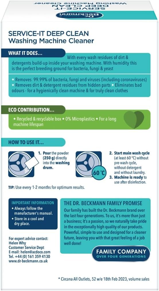 Dr. Beckmann Service-it Deep Clean Washing Machine Cleaner | Removes 99,99 % of bacteria and fungi and viruses | eliminates bad odours | 250 g - Image 3