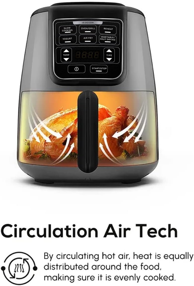 Karaca Air Cook XL 2 in1 Digital Airfryer for 4 People, 4L - Instant, Compact & 6 Cooking Functions, Single Drawer - Circulation Air Tech - Less Fat Technology - 1550W, Space Grey - Image 3