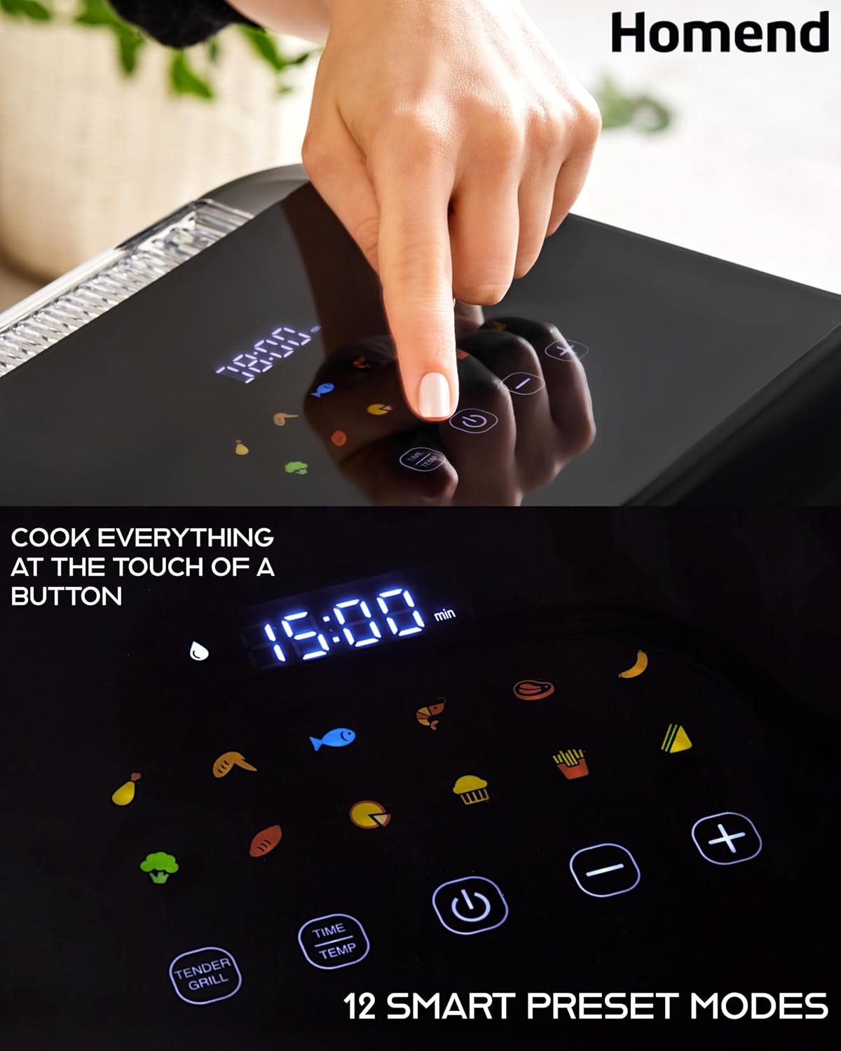 Homend Airfryday 6L Digital Air Fryer Oven with Steam Function & Glass Window, 12-in-1 Dual Heating Cooker for Oil-Free Healthy Cooking, Family Size Electric Airfryer with Touchscreen Presets - Image 5