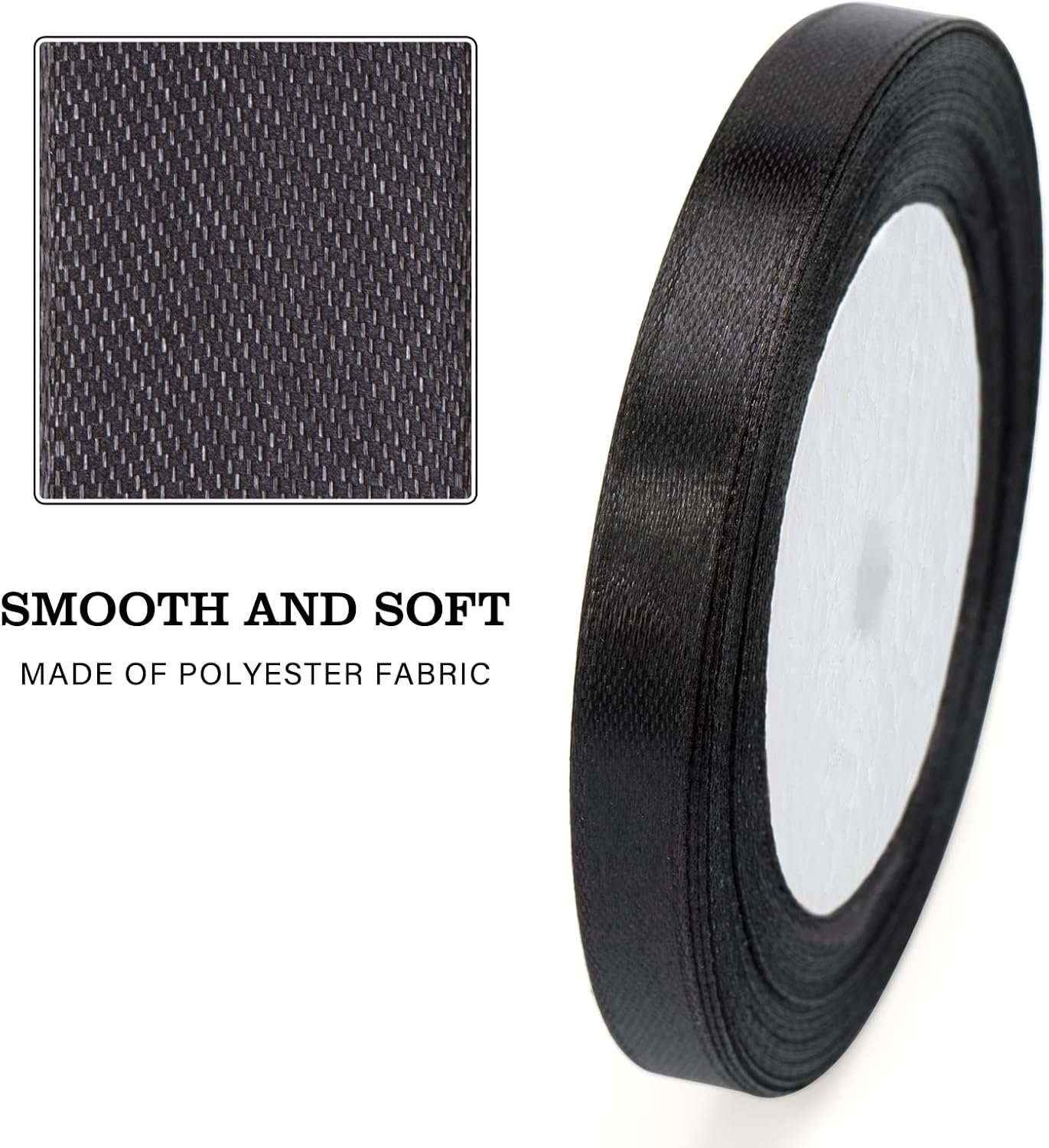 G2PLUS Black Stain Ribbons 10mm: Thick Fabric Gift Wrap Ribbons for Crafting & Decorating Halloween Parties, 22M - Image 4