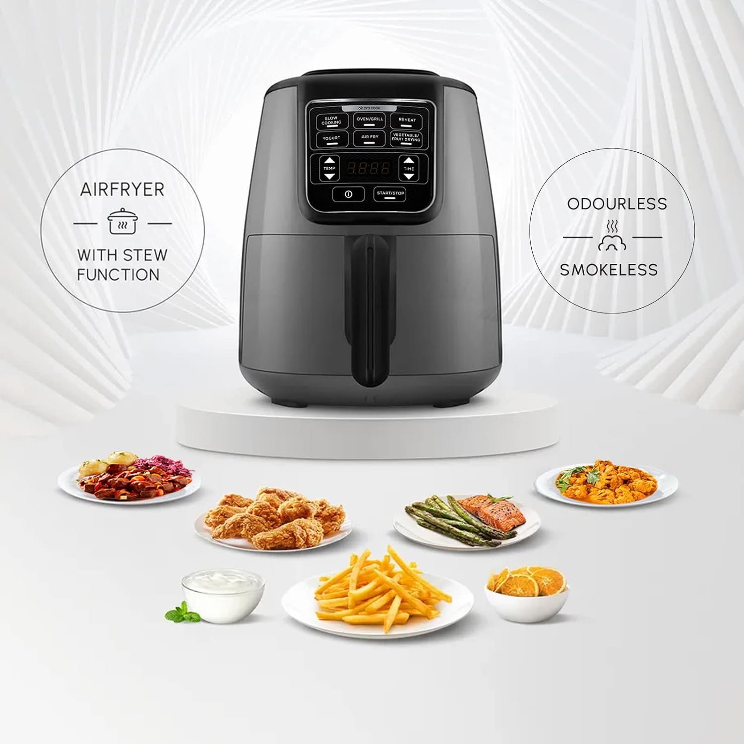 Karaca Air Cook XL 2 in1 Digital Airfryer for 4 People, 4L - Instant, Compact & 6 Cooking Functions, Single Drawer - Circulation Air Tech - Less Fat Technology - 1550W, Space Grey - Image 5