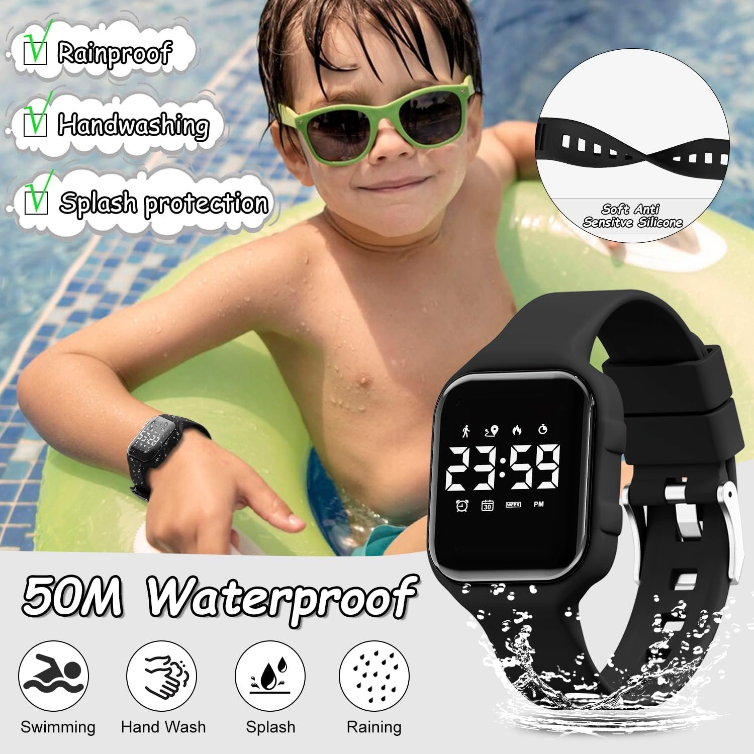 GOLDEN HOUR Kids Digital Sport Watches with Fitness Tracker, Alarm Clock, Stopwatch, No App Waterproof Birthday Gifts for Girls and Boys Ages 4-12 - Image 6