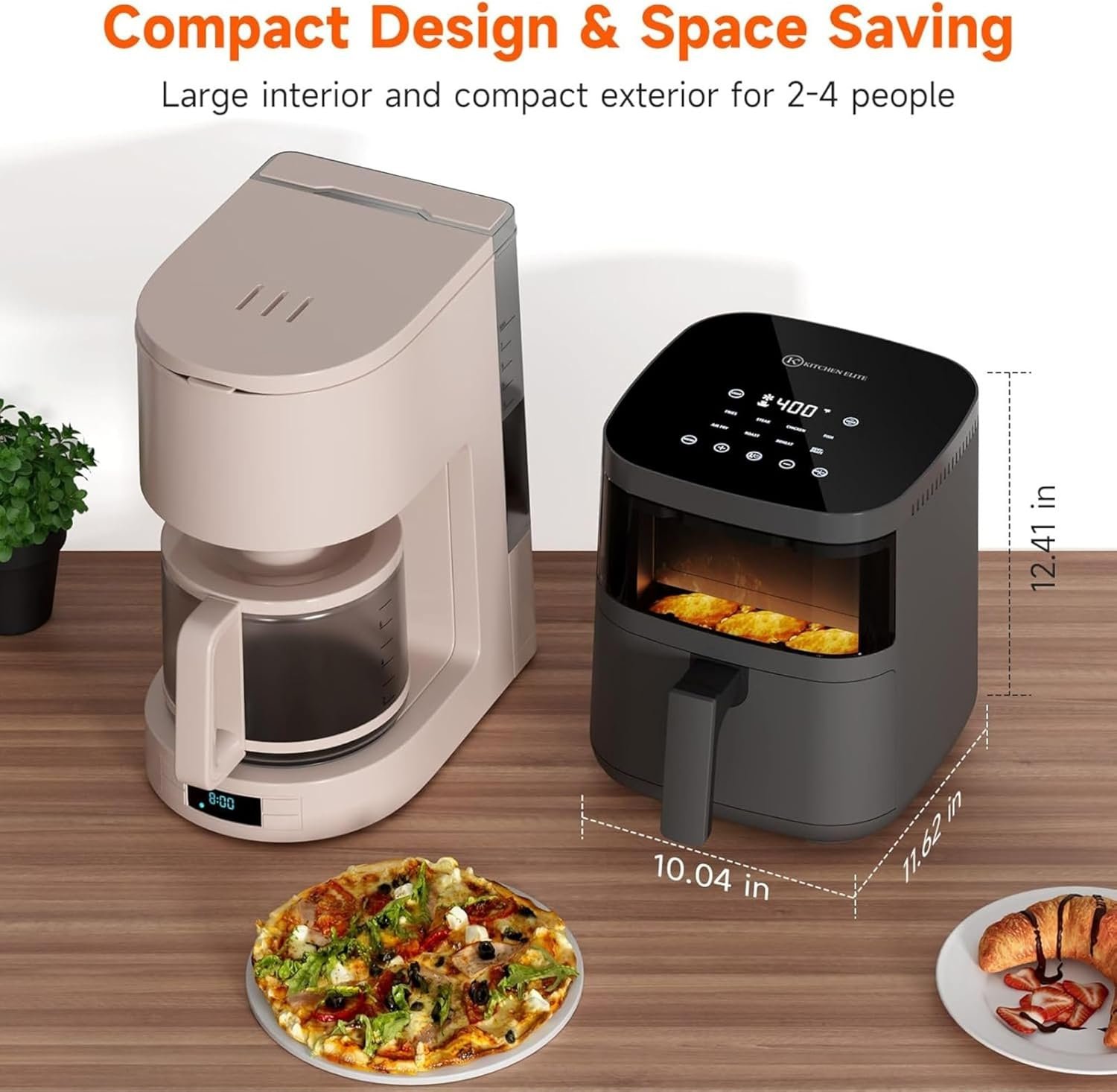 Air Fryer with 4QT Viewing Window, 8 Preset Digital Panels, Saving Area, Vibration Reminder and Light, -52°F Precision Control, Non-Stick and Dishwasher Safe, 1550W, Grey, Kitchen - Image 3