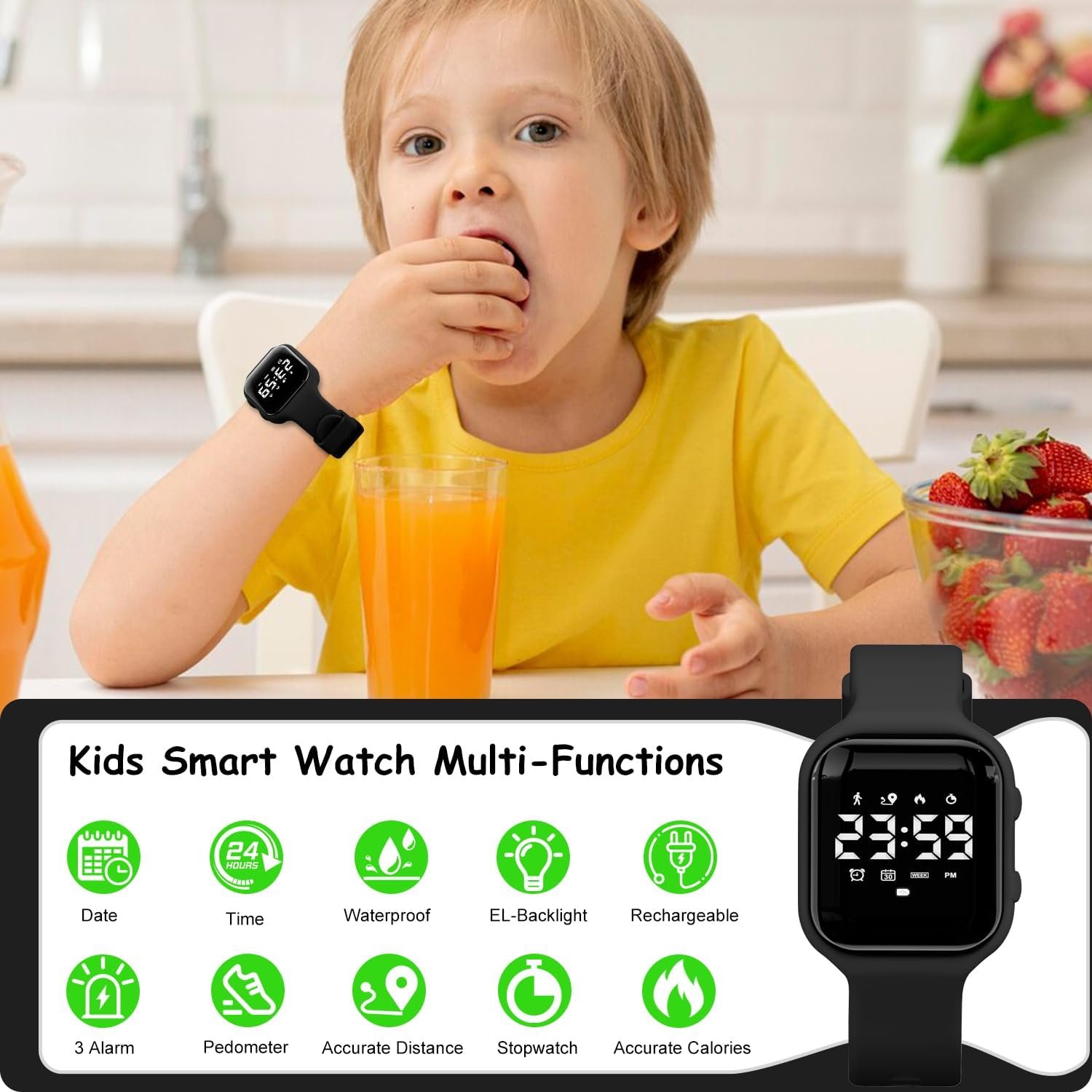 GOLDEN HOUR Kids Digital Sport Watches with Fitness Tracker, Alarm Clock, Stopwatch, No App Waterproof Birthday Gifts for Girls and Boys Ages 4-12 - Image 5