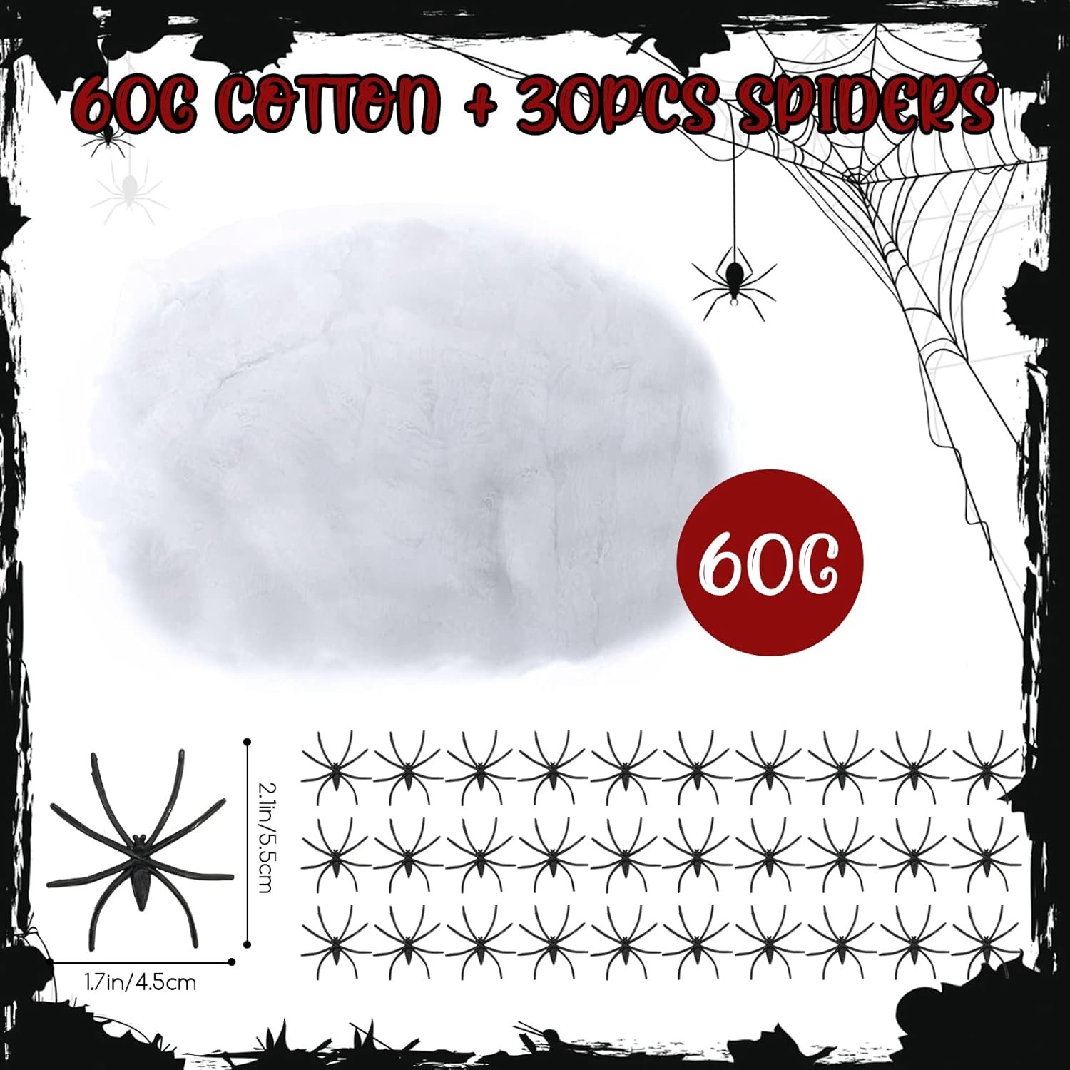 Jsdoin 60g Halloween Spider Web Decoration, with 30pcs Fake Spiders, Stretchable Halloween Cobwebs for Halloween Decorations - Image 3