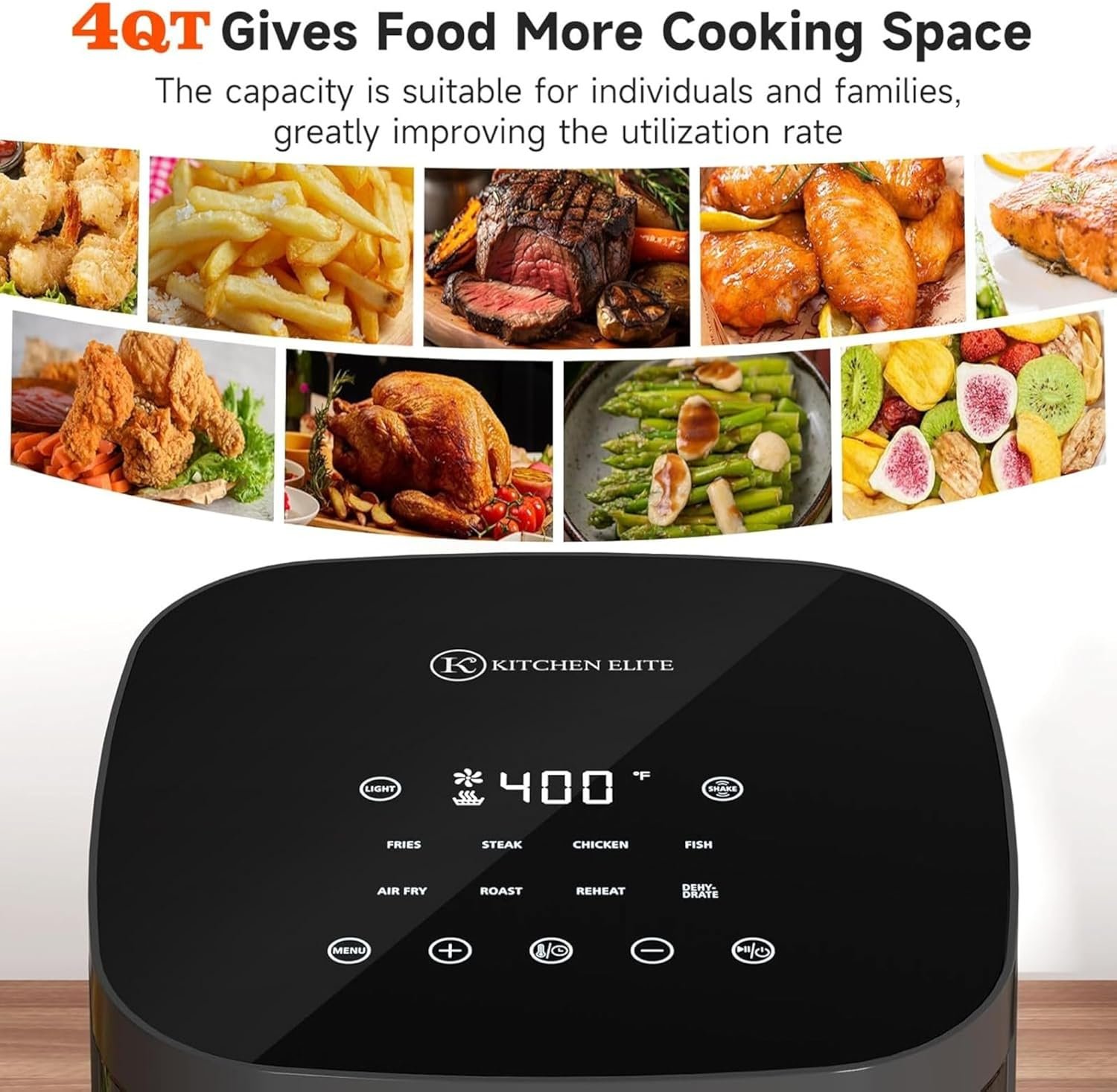 Air Fryer with 4QT Viewing Window, 8 Preset Digital Panels, Saving Area, Vibration Reminder and Light, -52°F Precision Control, Non-Stick and Dishwasher Safe, 1550W, Grey, Kitchen - Image 7