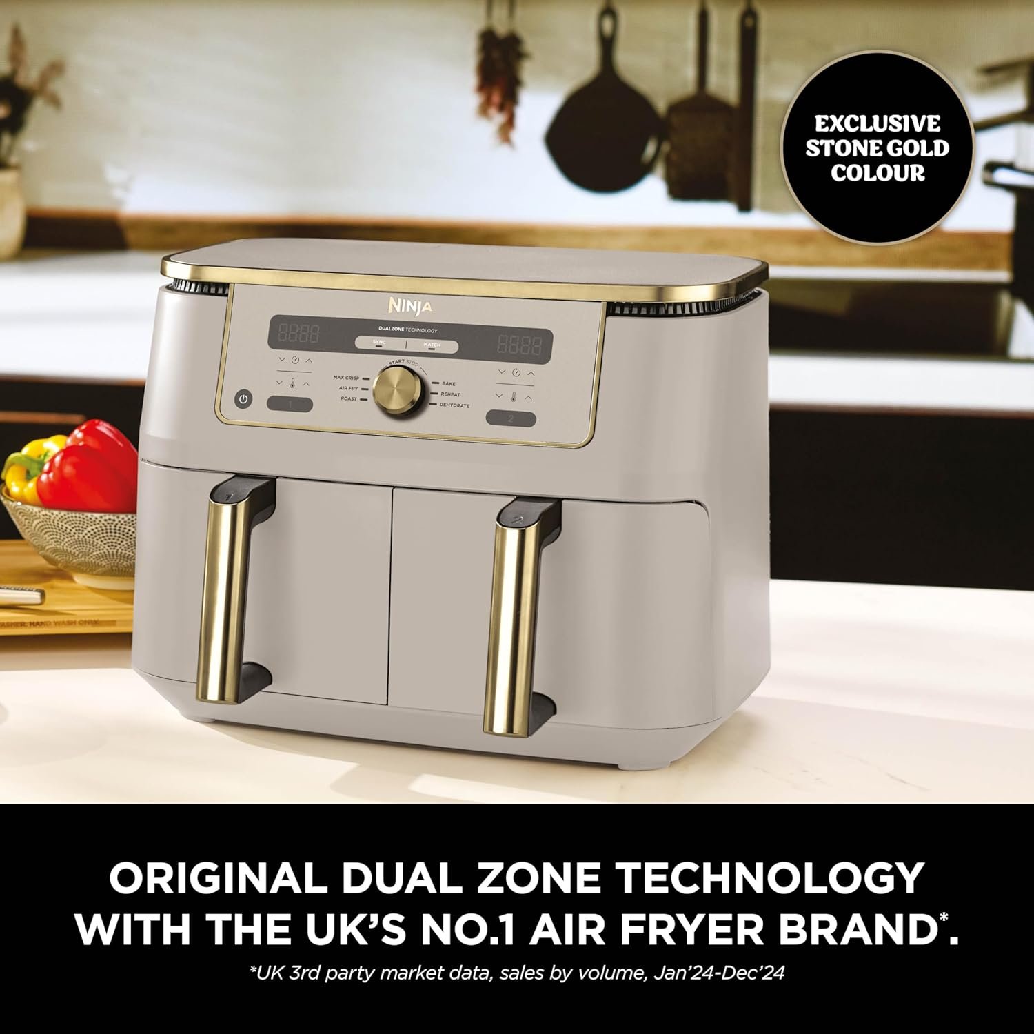 Ninja MAX Dual Zone Digital Air Fryer, 2 Drawers, 9.5L, 6-in-1, Uses No Oil, Air Fry, Max Crisp, Roast, Bake, Reheat, Dehydrate, Non-Stick, Dishwasher Safe Baskets, Stone Gold DZ400UKSTGD - Image 3