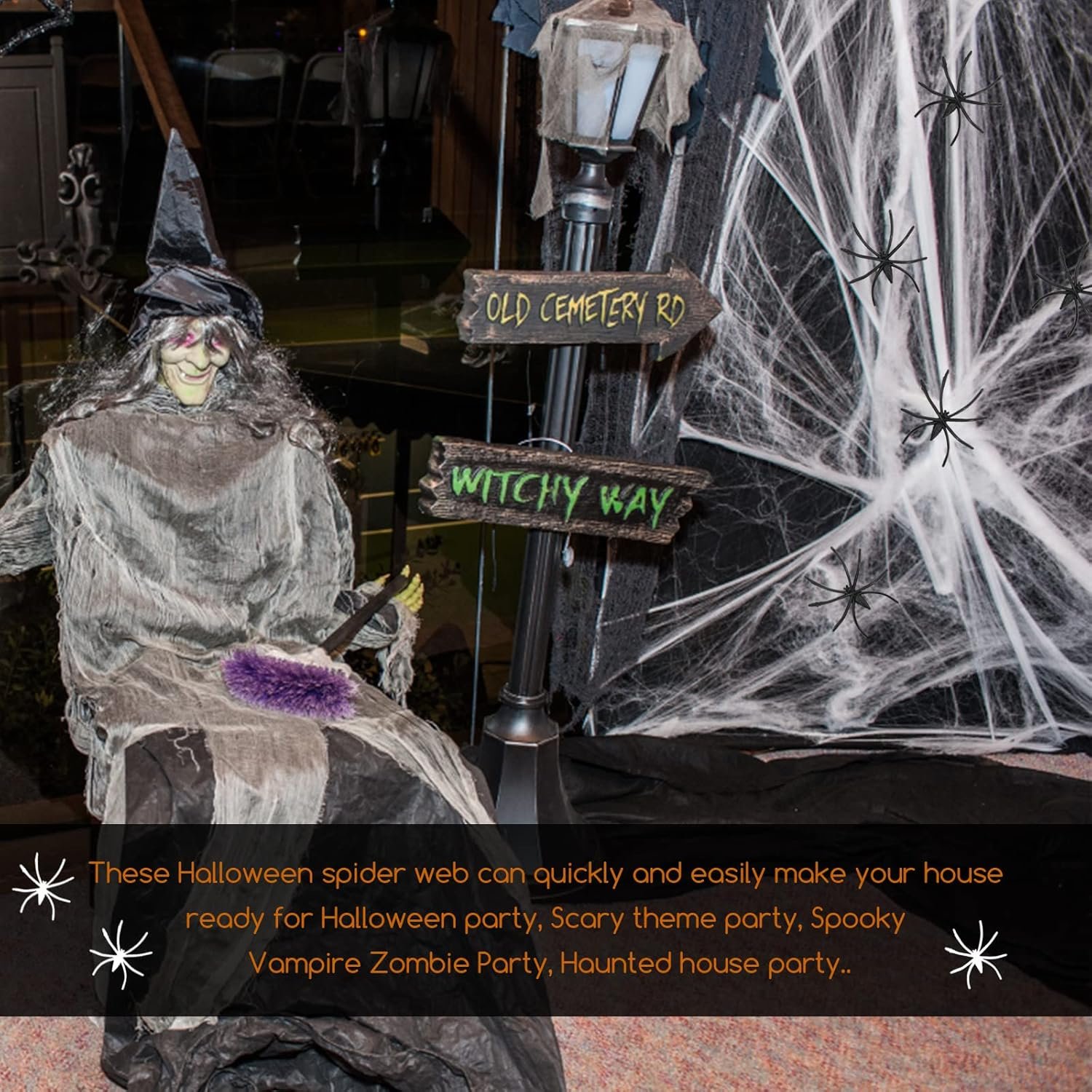 Jsdoin 60g Halloween Spider Web Decoration, with 30pcs Fake Spiders, Stretchable Halloween Cobwebs for Halloween Decorations - Image 7