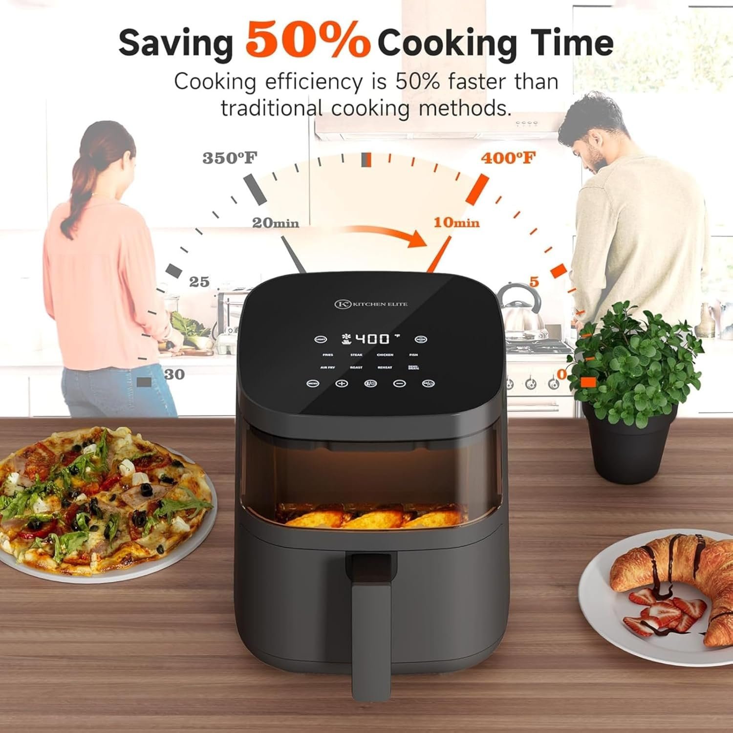 Air Fryer with 4QT Viewing Window, 8 Preset Digital Panels, Saving Area, Vibration Reminder and Light, -52°F Precision Control, Non-Stick and Dishwasher Safe, 1550W, Grey, Kitchen - Image 8