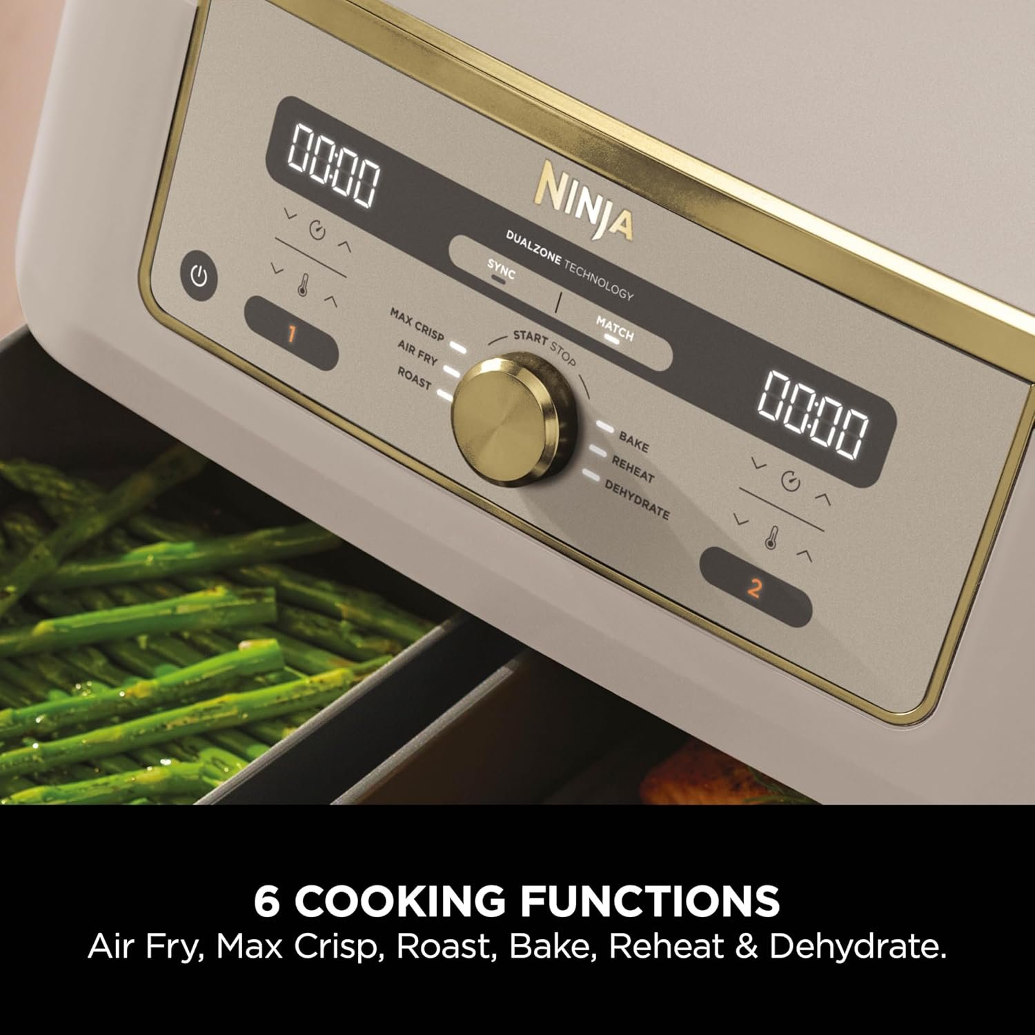 Ninja MAX Dual Zone Digital Air Fryer, 2 Drawers, 9.5L, 6-in-1, Uses No Oil, Air Fry, Max Crisp, Roast, Bake, Reheat, Dehydrate, Non-Stick, Dishwasher Safe Baskets, Stone Gold DZ400UKSTGD - Image 6