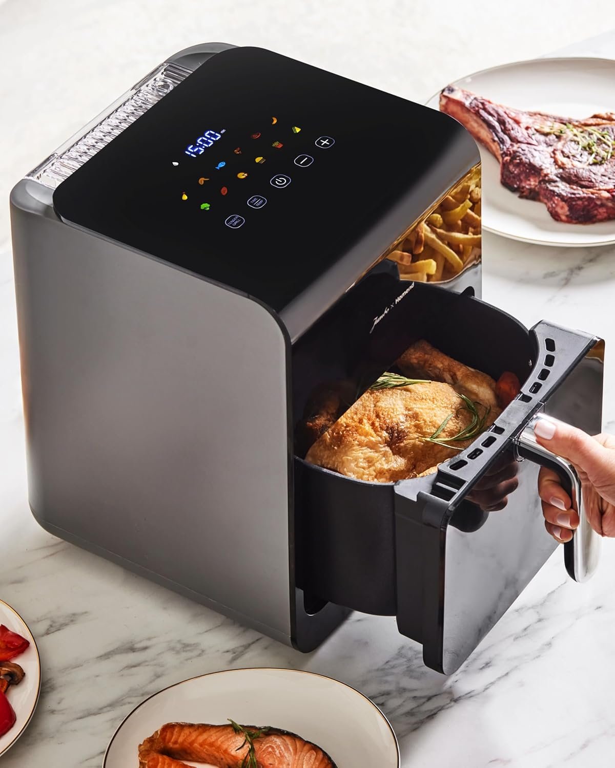 Homend Airfryday 6L Digital Air Fryer Oven with Steam Function & Glass Window, 12-in-1 Dual Heating Cooker for Oil-Free Healthy Cooking, Family Size Electric Airfryer with Touchscreen Presets - Image 8