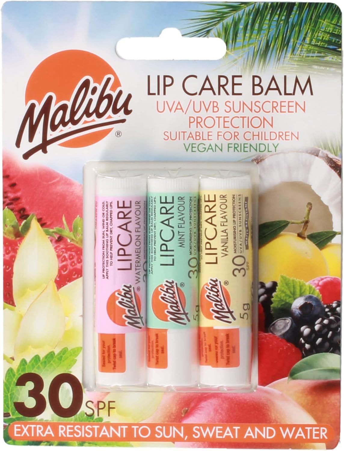 Malibu Sun SPF 30 Lip Balm Sunscreen, Watermelon, Mint and Vanilla, 3 x 5g, - Image 2