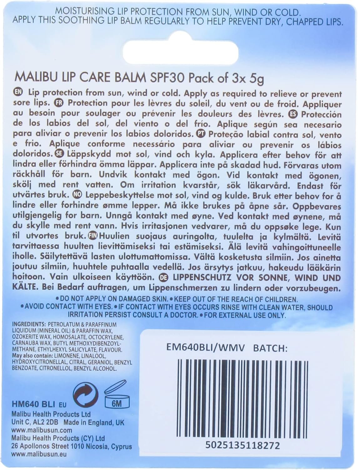 Malibu Sun SPF 30 Lip Balm Sunscreen, Watermelon, Mint and Vanilla, 3 x 5g, - Image 3