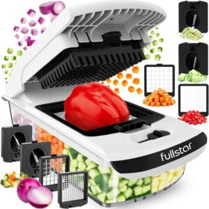 Fullstar Vegetable Chopper Vegetable Cutter – Veggie Onion Salad Food Chopper Manual – Potato Chipper – Veg Chopper and Dicer – Kitchen Tools & Gadgets (4-in-1 White)