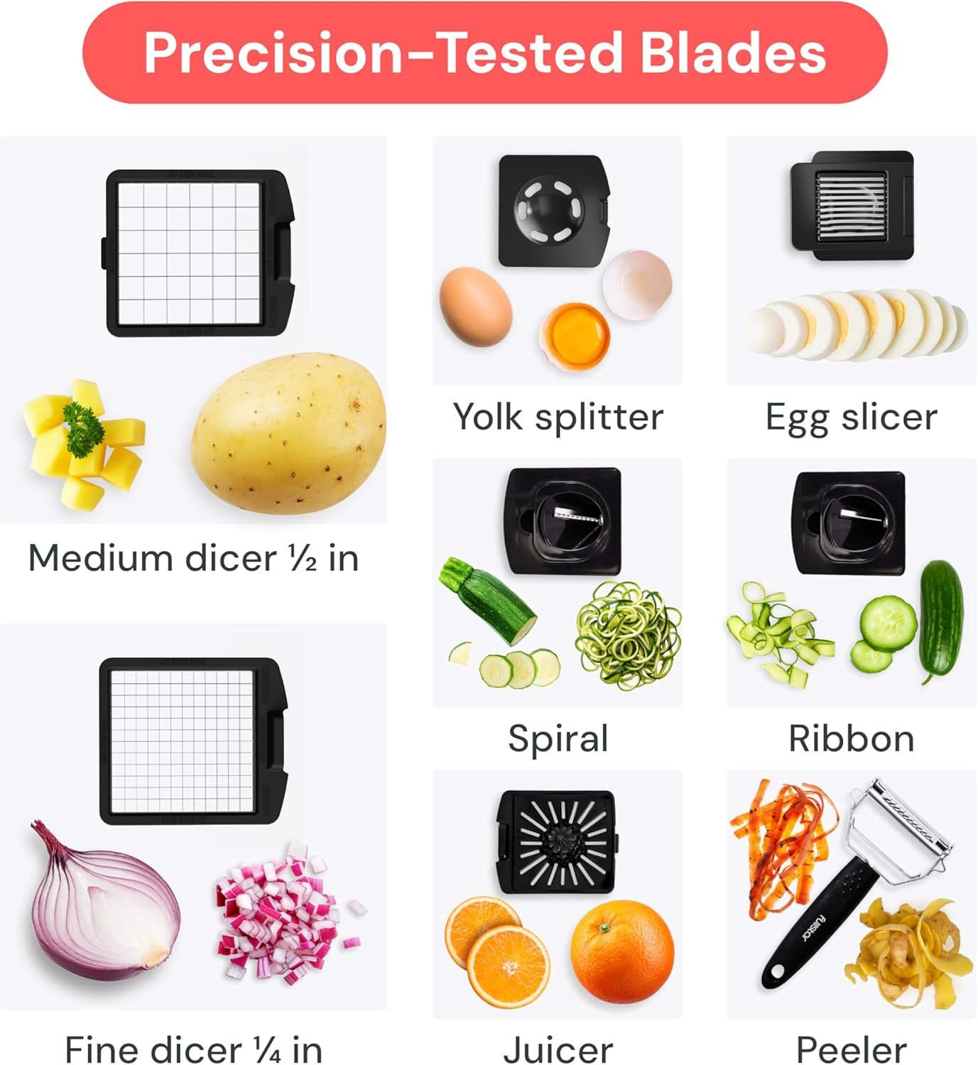 Fullstar Vegetable Chopper Vegetable Cutter - Veggie Onion Salad Food Chopper Manual - Potato Chipper - Veg Chopper and Dicer - Kitchen Tools & Gadgets (4-in-1 White) - Image 20
