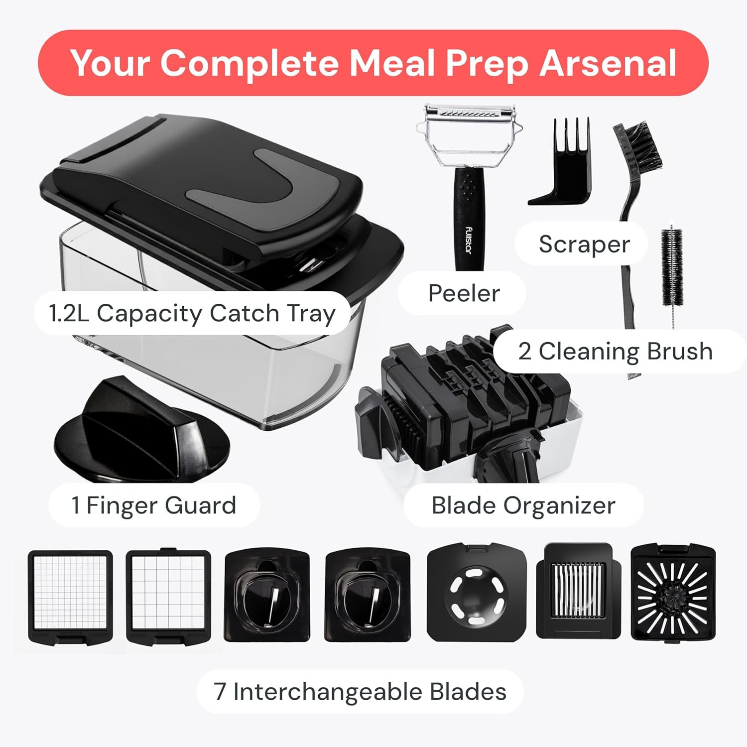 Fullstar Vegetable Chopper Vegetable Cutter - Veggie Onion Salad Food Chopper Manual - Potato Chipper - Veg Chopper and Dicer - Kitchen Tools & Gadgets (4-in-1 White) - Image 24