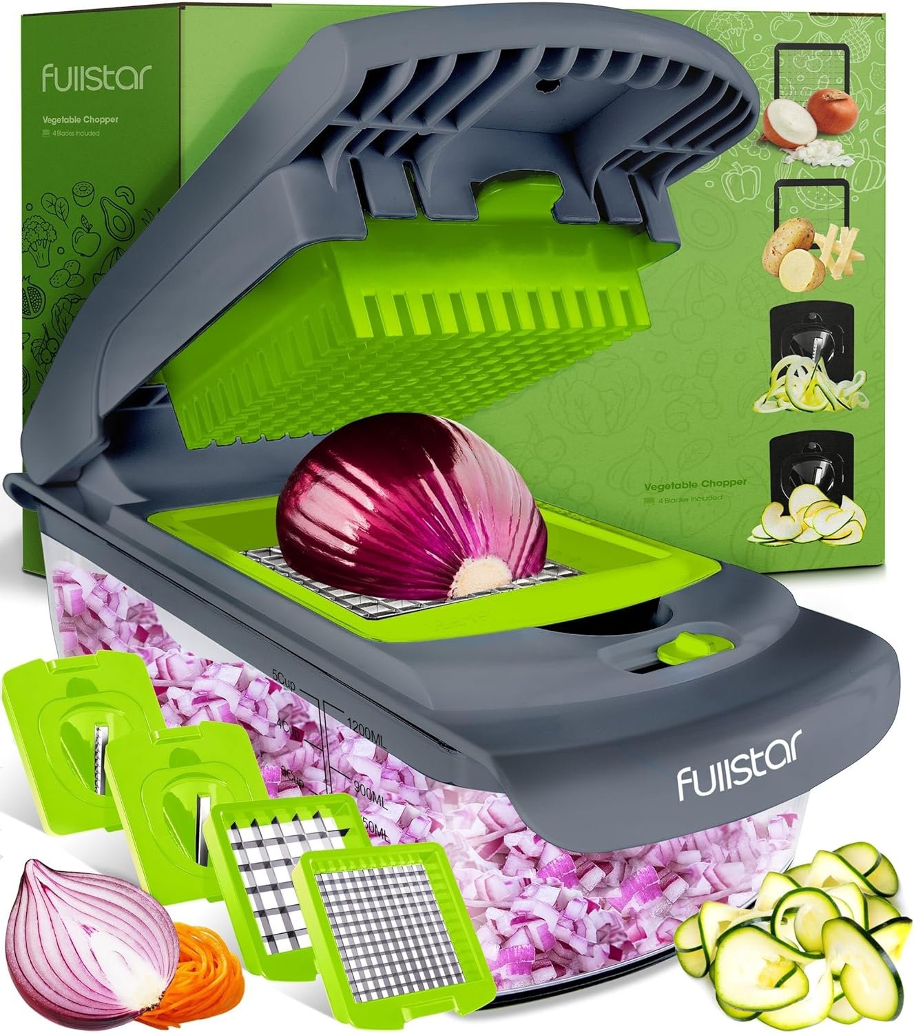 Fullstar Vegetable Chopper Vegetable Cutter - Veggie Onion Salad Food Chopper Manual - Potato Chipper - Veg Chopper and Dicer - Kitchen Tools & Gadgets (4-in-1 White) - Image 34