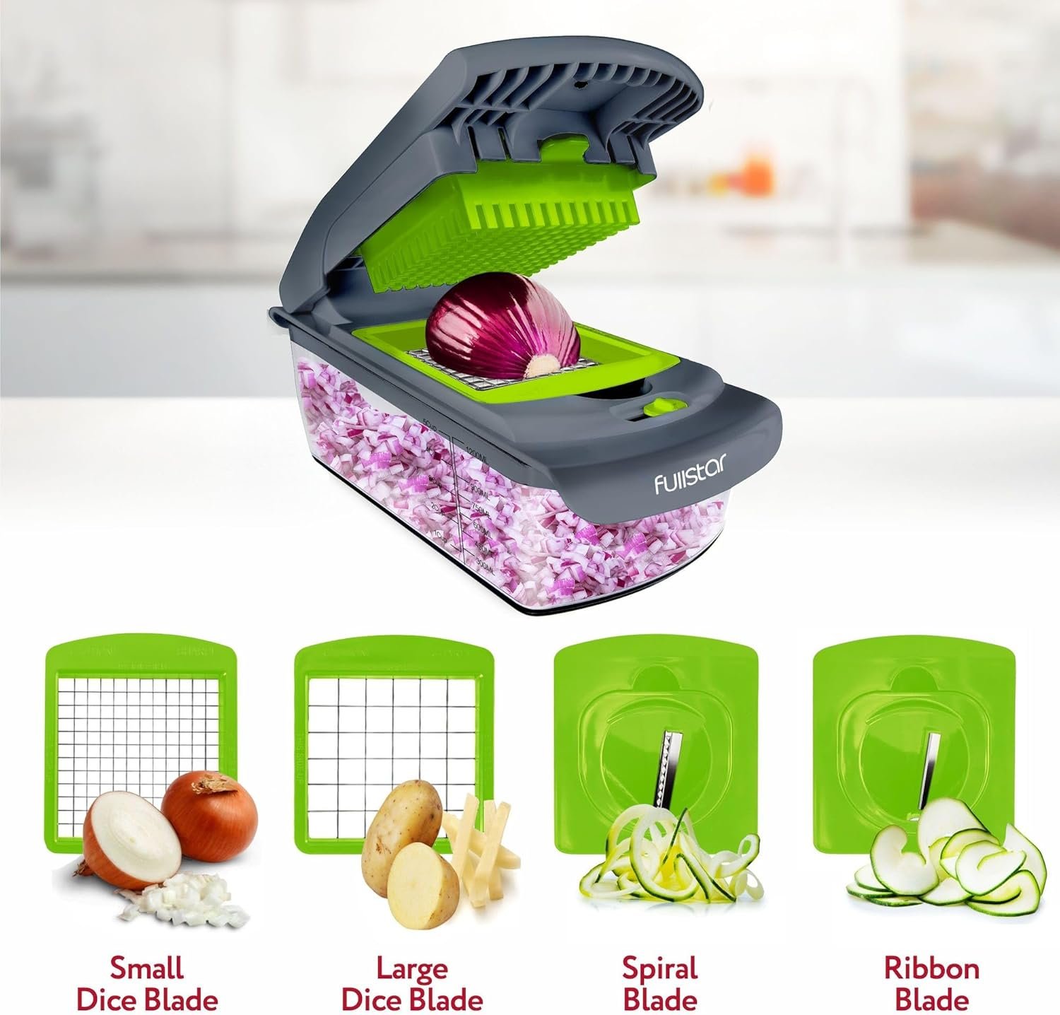 Fullstar Vegetable Chopper Vegetable Cutter - Veggie Onion Salad Food Chopper Manual - Potato Chipper - Veg Chopper and Dicer - Kitchen Tools & Gadgets (4-in-1 White) - Image 36