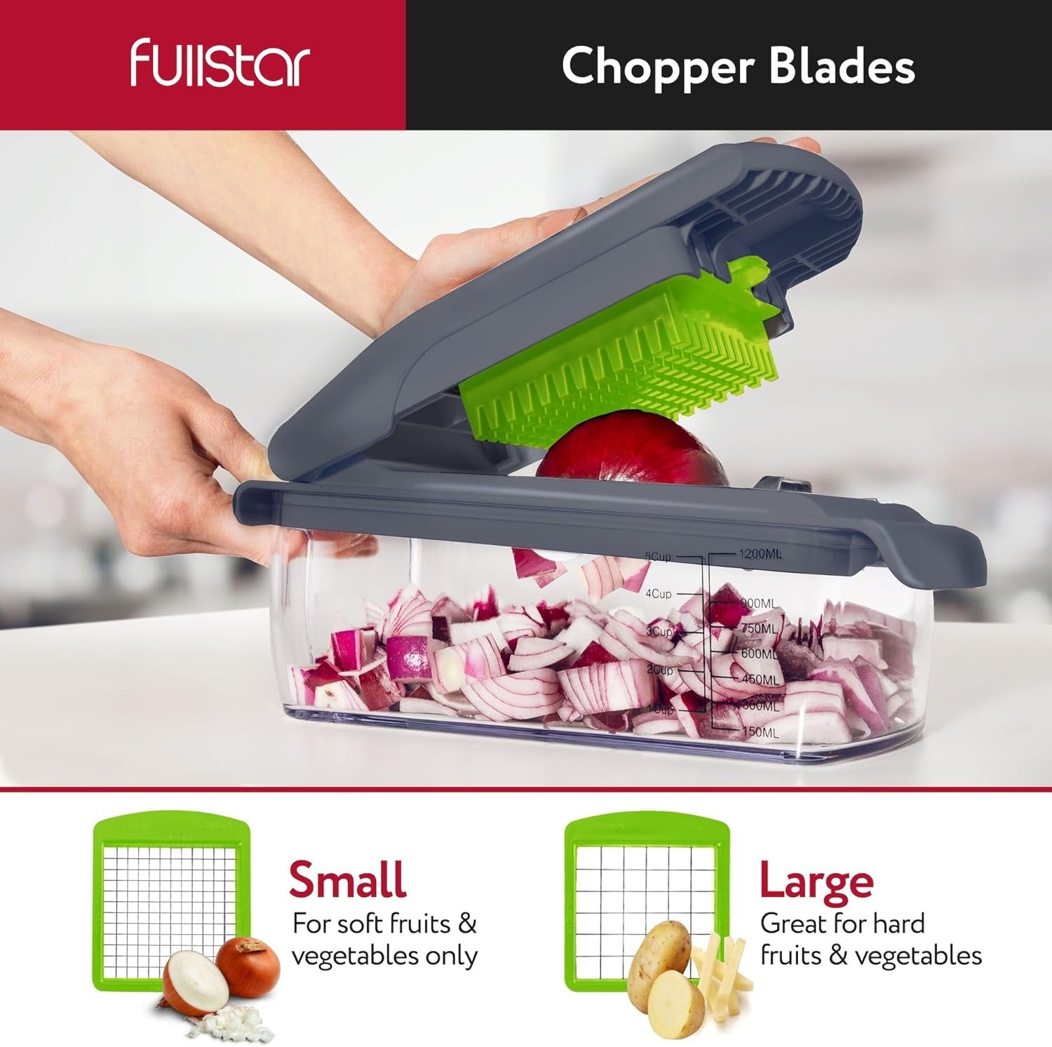 Fullstar Vegetable Chopper Vegetable Cutter - Veggie Onion Salad Food Chopper Manual - Potato Chipper - Veg Chopper and Dicer - Kitchen Tools & Gadgets (4-in-1 White) - Image 37
