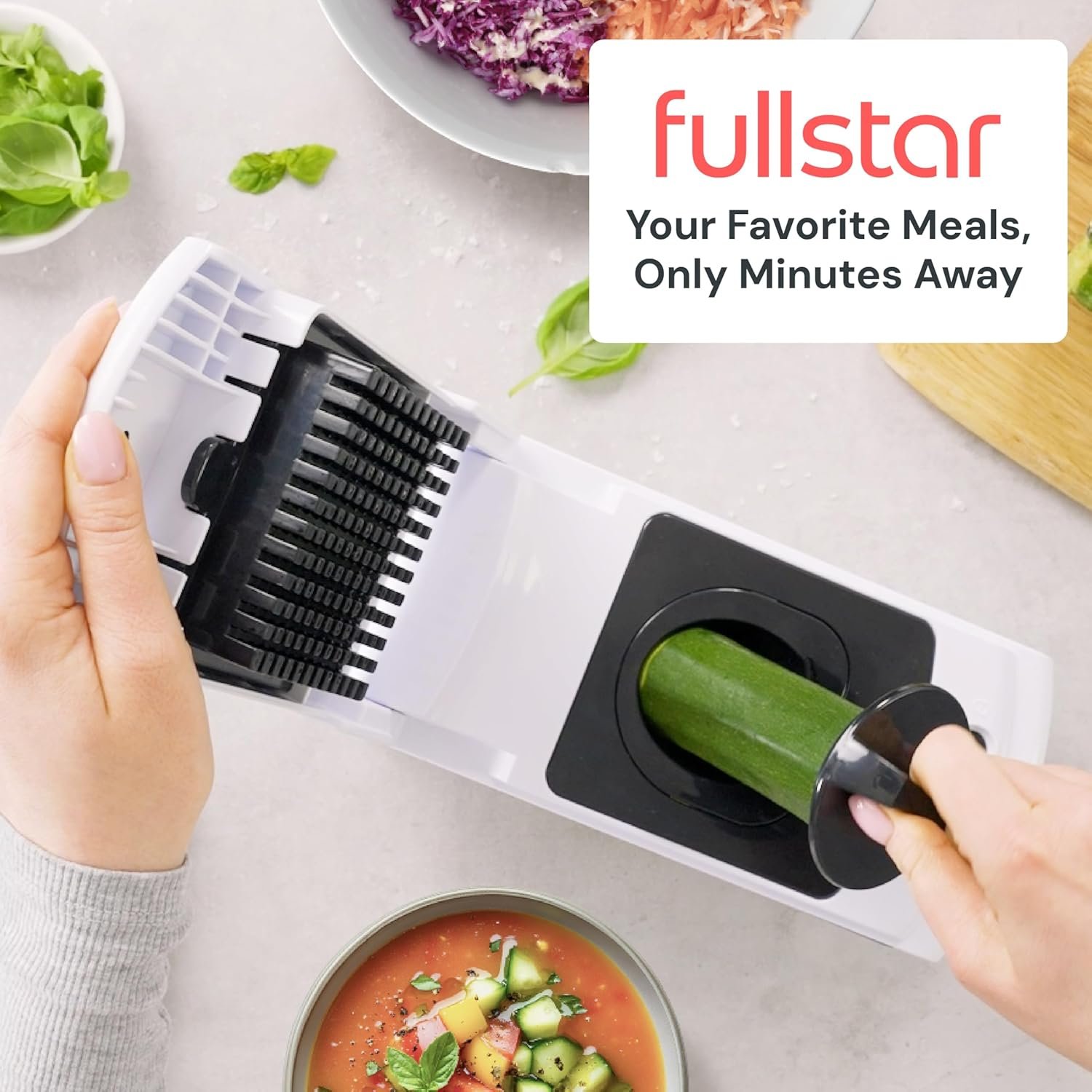Fullstar Vegetable Chopper Vegetable Cutter - Veggie Onion Salad Food Chopper Manual - Potato Chipper - Veg Chopper and Dicer - Kitchen Tools & Gadgets (4-in-1 White) - Image 8