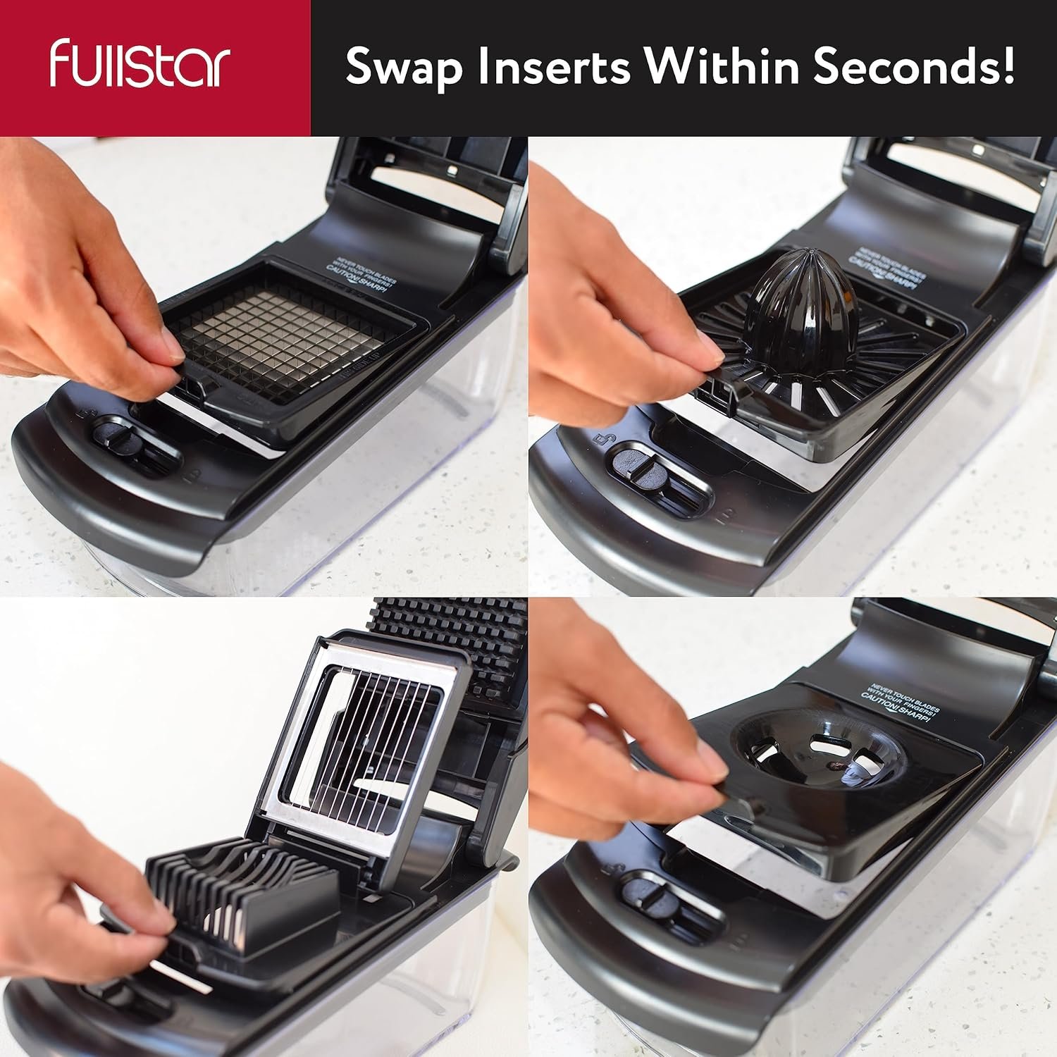 Fullstar Vegetable Chopper Vegetable Cutter - Veggie Onion Salad Food Chopper Manual - Potato Chipper - Veg Chopper and Dicer - Kitchen Tools & Gadgets (4-in-1 White) - Image 55