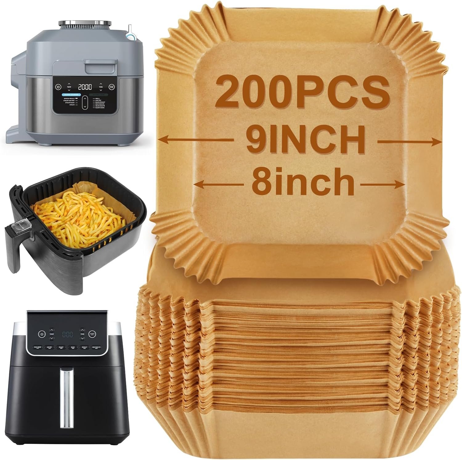 BYKITCHEN Air Fryer Parchment Paper Liner, 50PCS Square Air Fryer Liners Disposable, Greaseproof Paper, Compatible with COSORI, Ninja, Tefal, Russell Hobbs Fryers (Unbleached) - Image 15