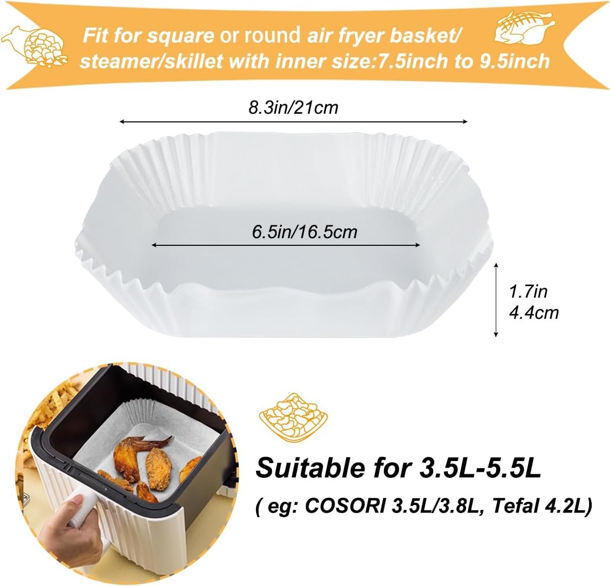 BYKITCHEN Air Fryer Parchment Paper Liner, 50PCS Square Air Fryer Liners Disposable, Greaseproof Paper, Compatible with COSORI, Ninja, Tefal, Russell Hobbs Fryers (Unbleached) - Image 22