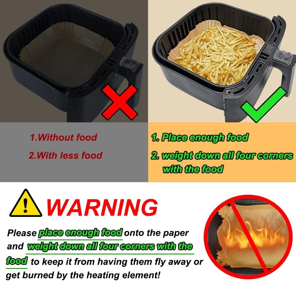 BYKITCHEN Air Fryer Parchment Paper Liner, 50PCS Square Air Fryer Liners Disposable, Greaseproof Paper, Compatible with COSORI, Ninja, Tefal, Russell Hobbs Fryers (Unbleached) - Image 32