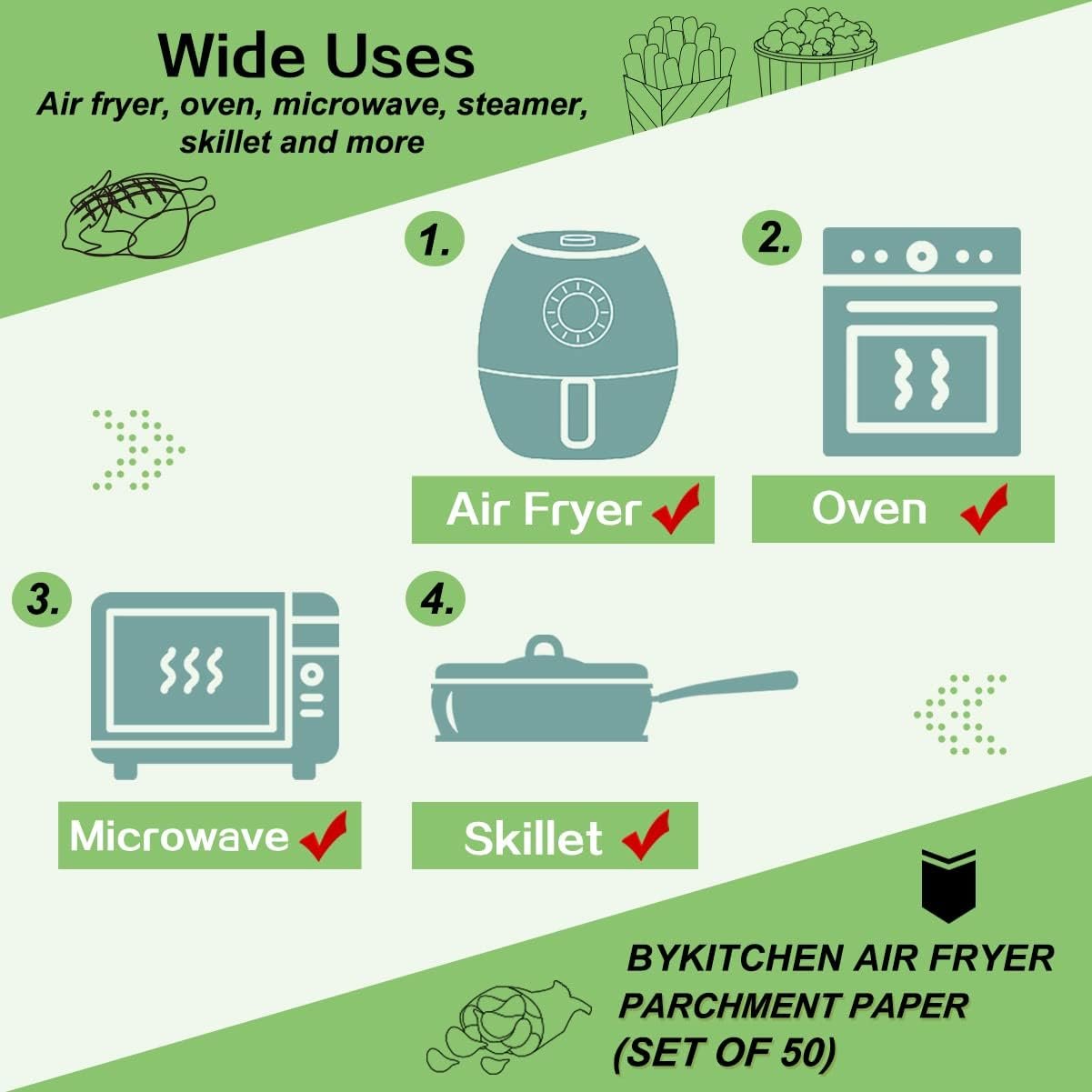 BYKITCHEN Air Fryer Parchment Paper Liner, 50PCS Square Air Fryer Liners Disposable, Greaseproof Paper, Compatible with COSORI, Ninja, Tefal, Russell Hobbs Fryers (Unbleached) - Image 38