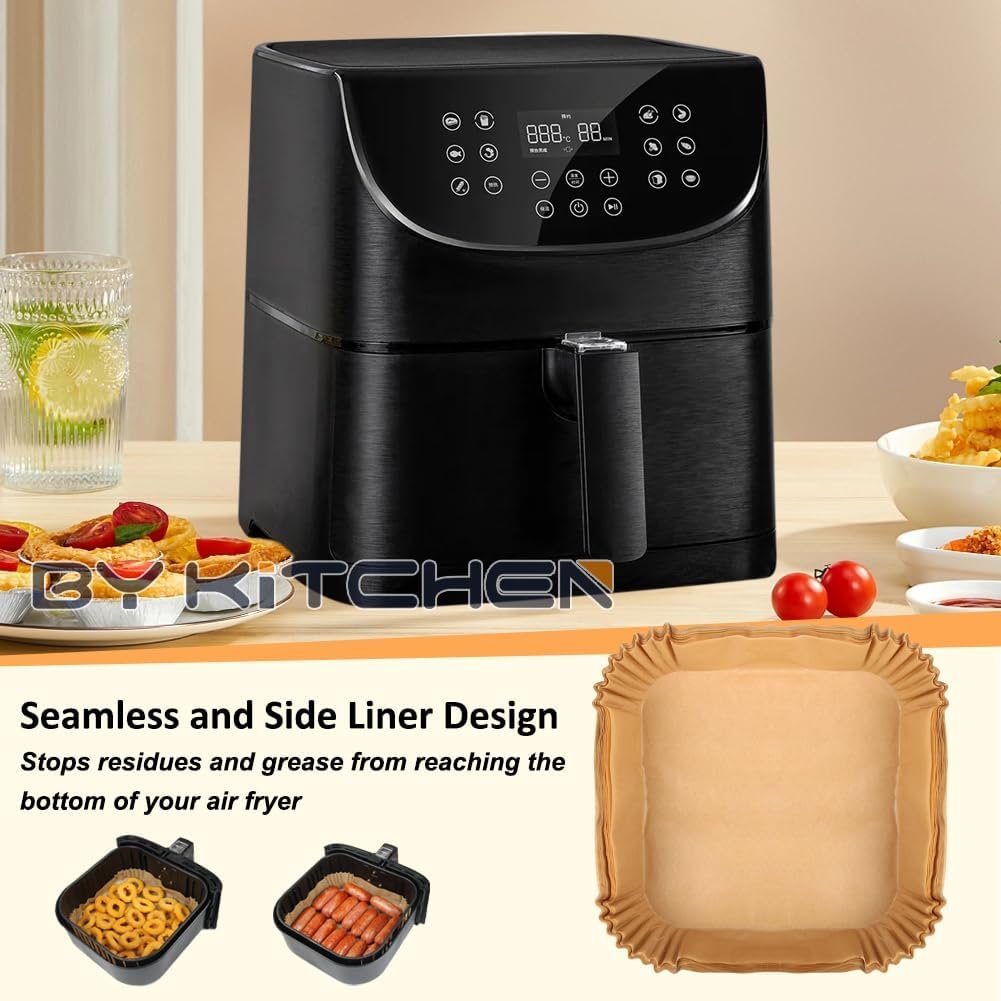 BYKITCHEN Air Fryer Parchment Paper Liner, 50PCS Square Air Fryer Liners Disposable, Greaseproof Paper, Compatible with COSORI, Ninja, Tefal, Russell Hobbs Fryers (Unbleached) - Image 42