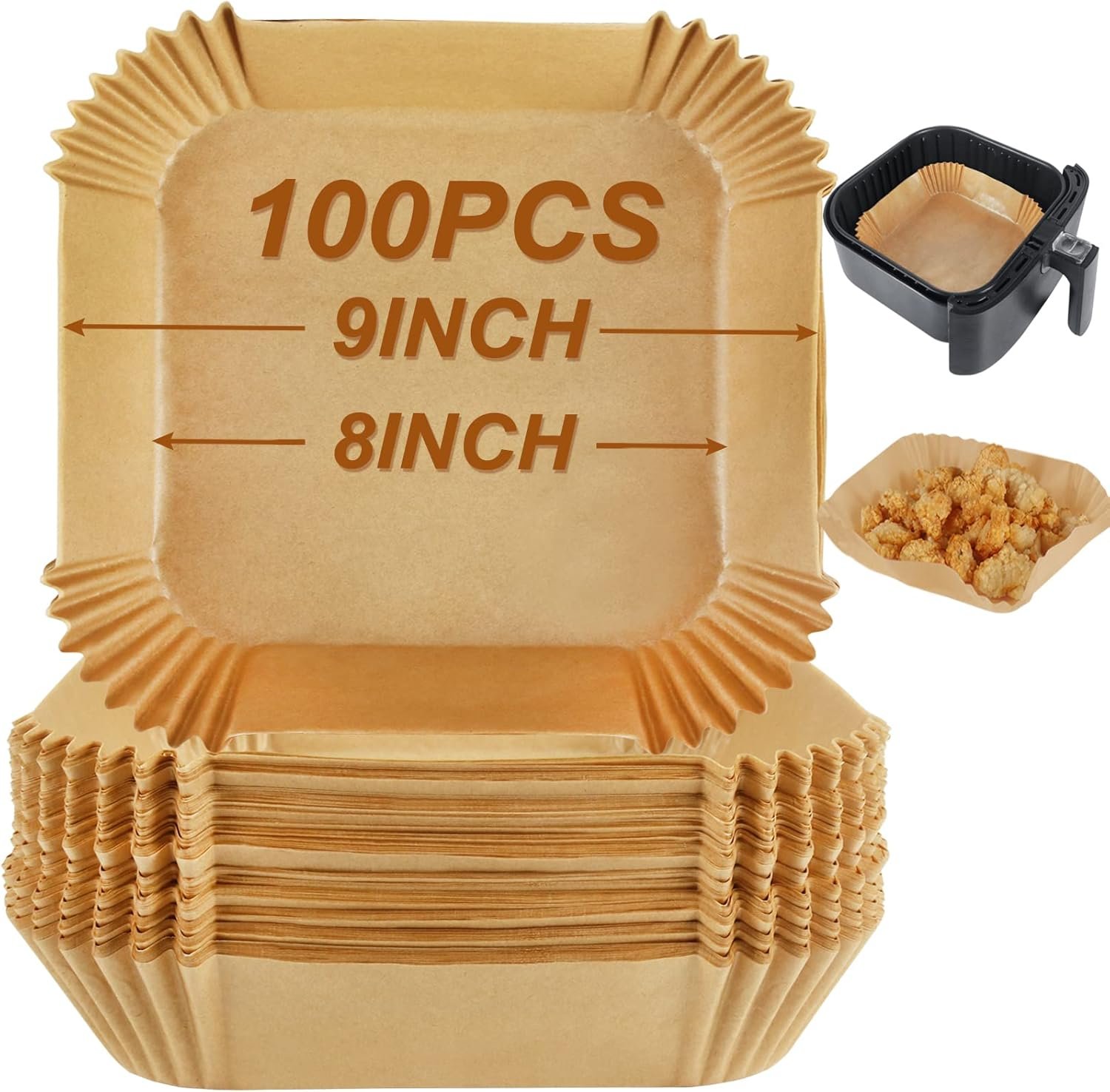 BYKITCHEN Air Fryer Parchment Paper Liner, 50PCS Square Air Fryer Liners Disposable, Greaseproof Paper, Compatible with COSORI, Ninja, Tefal, Russell Hobbs Fryers (Unbleached) - Image 43