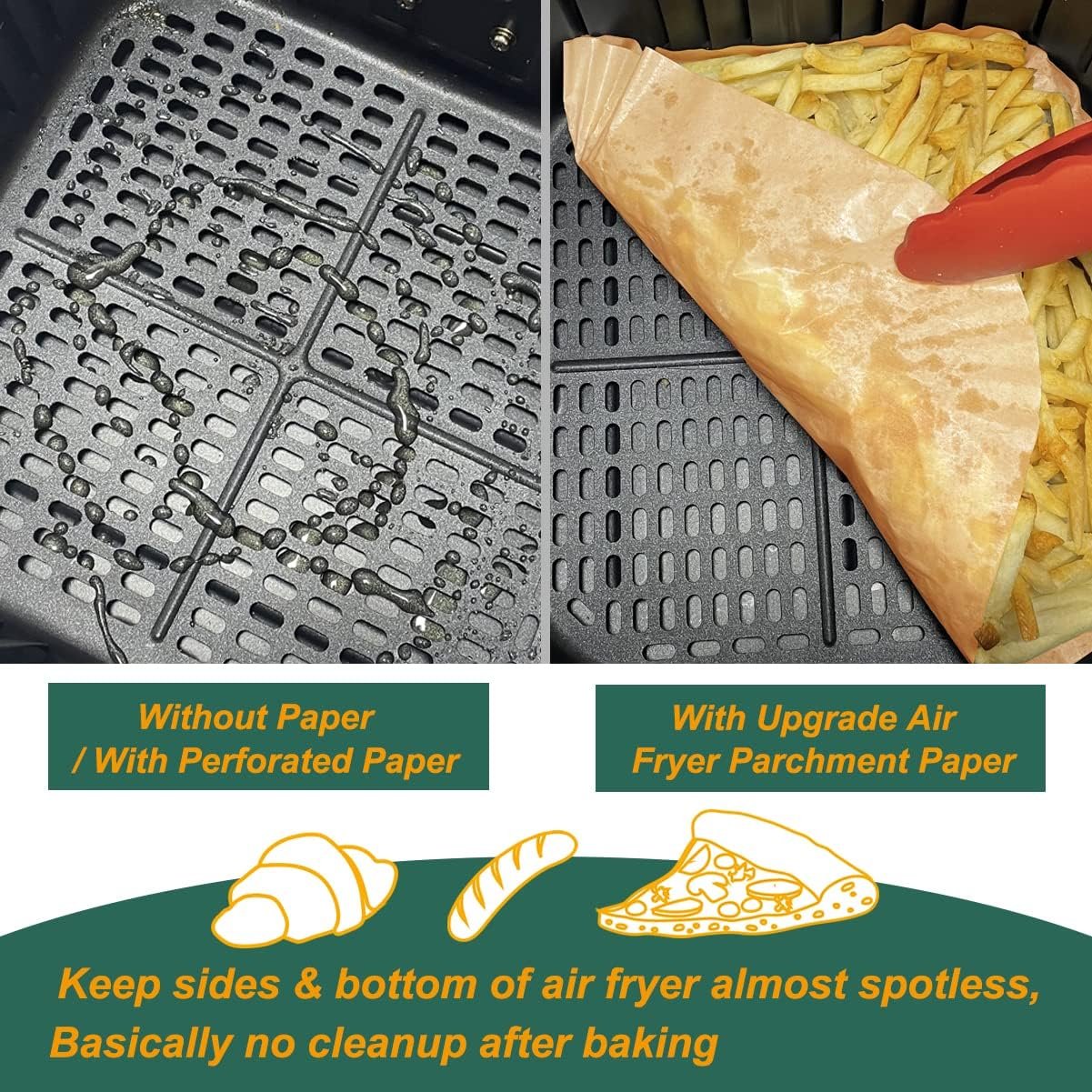 BYKITCHEN Air Fryer Parchment Paper Liner, 50PCS Square Air Fryer Liners Disposable, Greaseproof Paper, Compatible with COSORI, Ninja, Tefal, Russell Hobbs Fryers (Unbleached) - Image 46