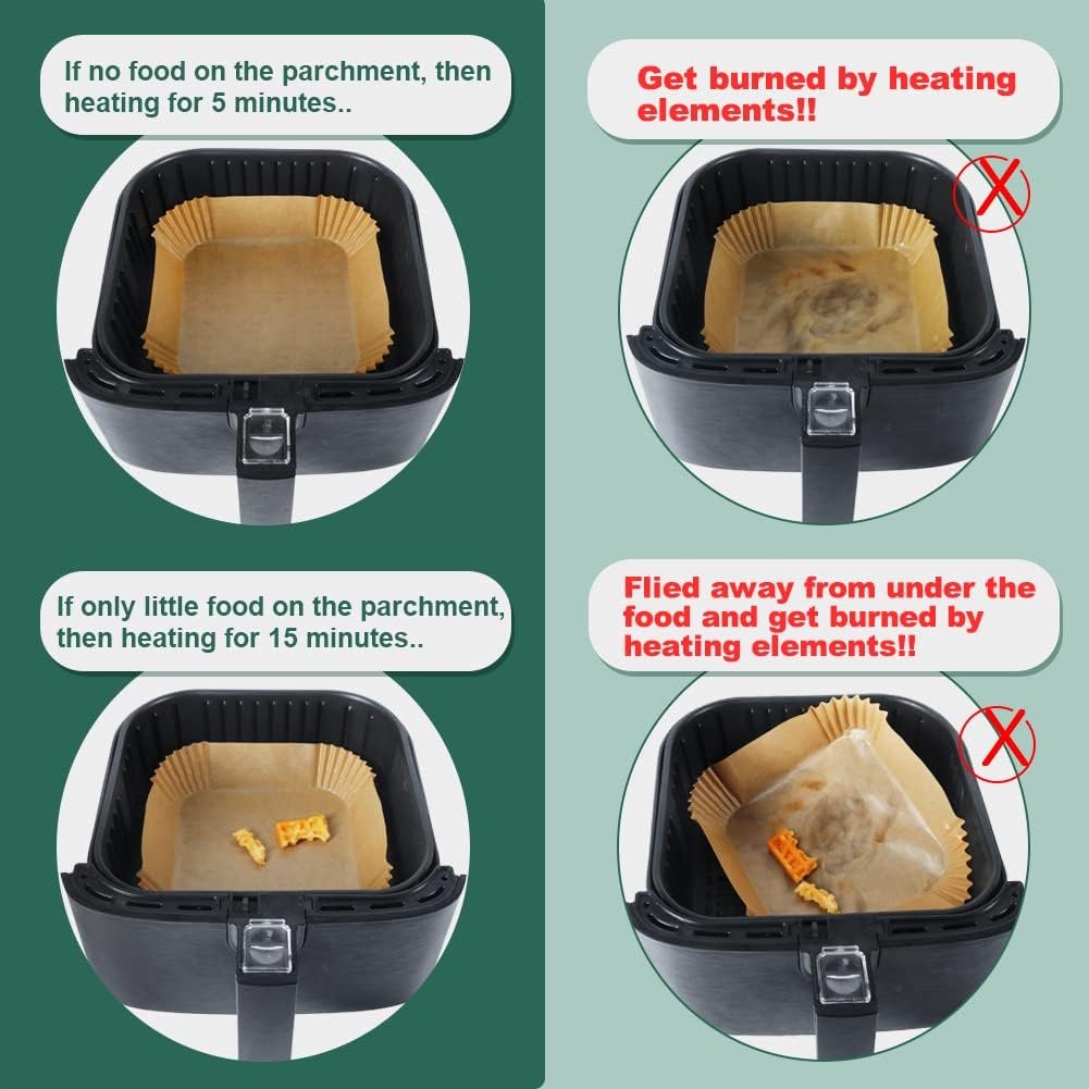 BYKITCHEN Air Fryer Parchment Paper Liner, 50PCS Square Air Fryer Liners Disposable, Greaseproof Paper, Compatible with COSORI, Ninja, Tefal, Russell Hobbs Fryers (Unbleached) - Image 47