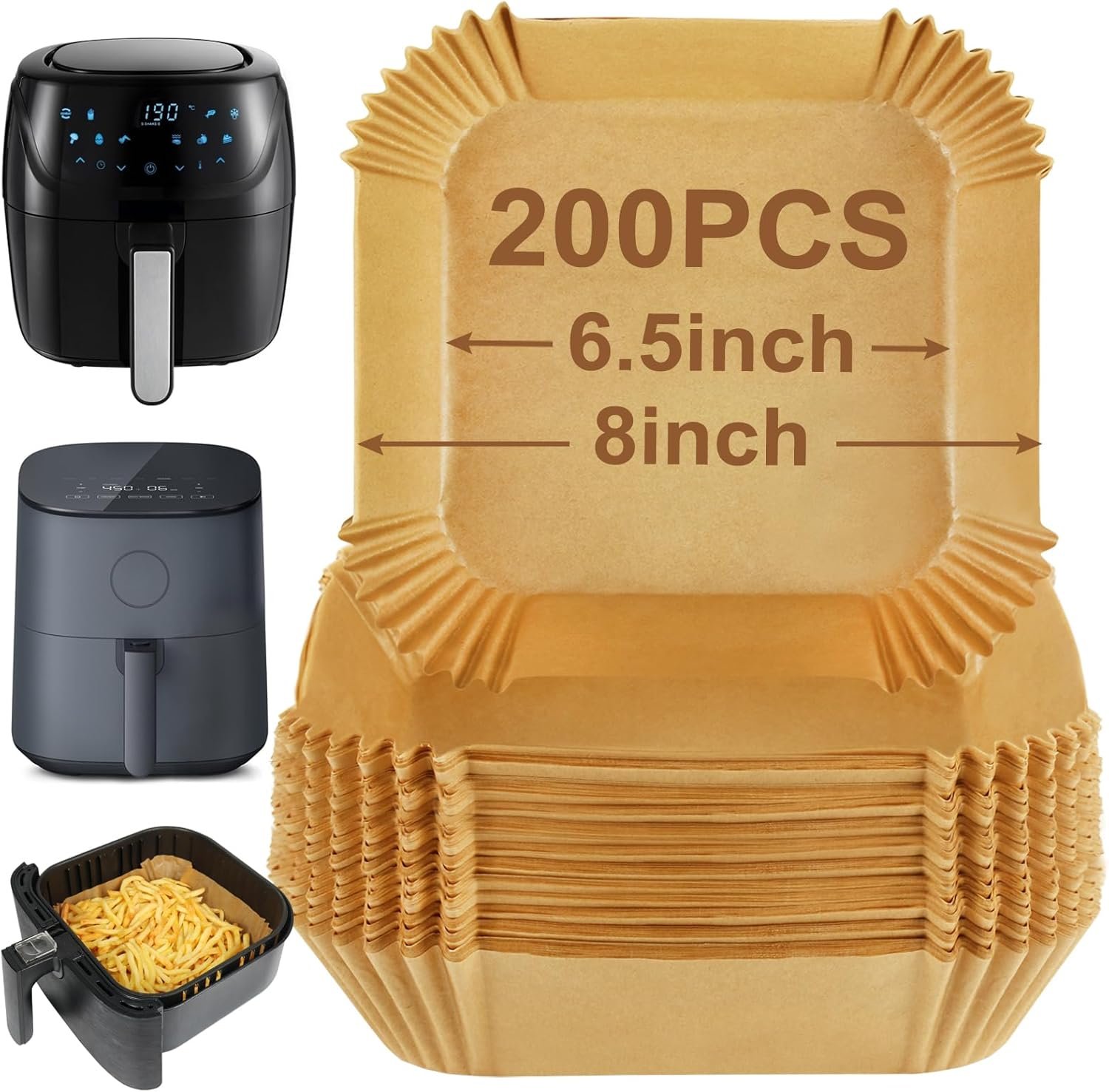 BYKITCHEN Air Fryer Parchment Paper Liner, 50PCS Square Air Fryer Liners Disposable, Greaseproof Paper, Compatible with COSORI, Ninja, Tefal, Russell Hobbs Fryers (Unbleached) - Image 49