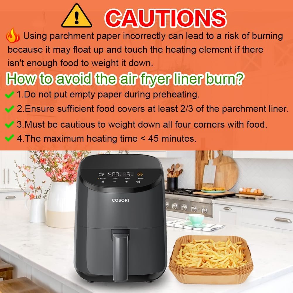 BYKITCHEN Air Fryer Parchment Paper Liner, 50PCS Square Air Fryer Liners Disposable, Greaseproof Paper, Compatible with COSORI, Ninja, Tefal, Russell Hobbs Fryers (Unbleached) - Image 54