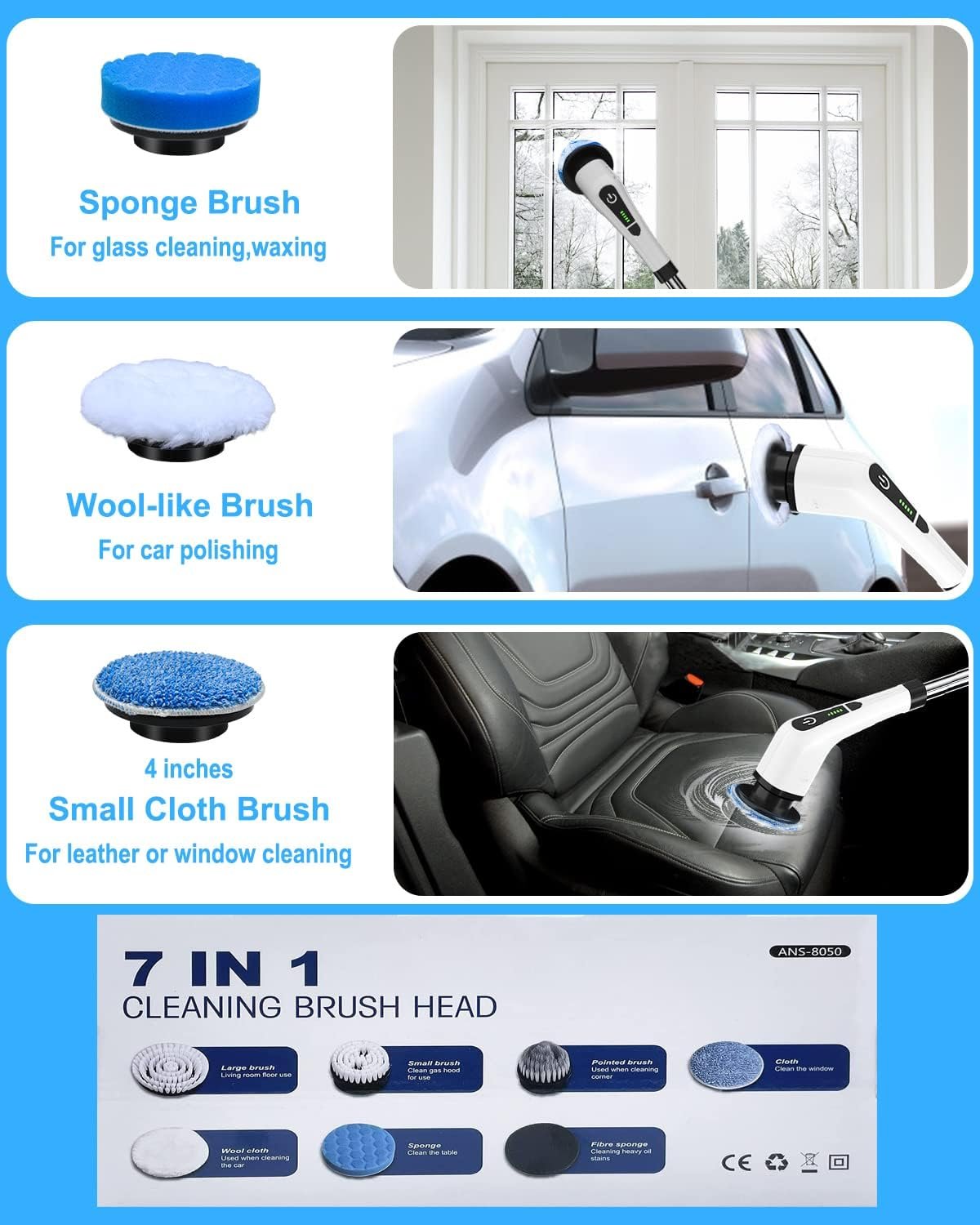 Leebein Electric Spin Scrubber, Cordless Cleaning Brush with 8 Replaceable Brush Heads, Extendable Long Handle Bathroom Cleaning Scrubber, 300/400RPM Spin Scrubber for Bathroom Kitchen Floor Tile - Image 16