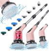 Electric Spin Scrubber, 360 Cordless Powerful Scrub Brush for Cleaning Bathroom, Kitchen, Shower Tub and Floor Tile with Adjustable Extension Long Handle and 8 Replaceable Rotating Brush Heads(Rose)