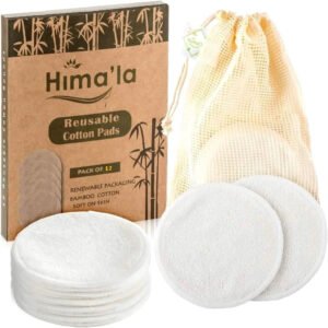 Hima’la 12 Pcs Reusable Makeup Remover Padswith Washable Laundry Bag | Bamboo Reusable Make Up Remover Pads – Eco Friendly Soft & Gentle Reusable Cotton Pads Makeup Remover (Pack of 12)